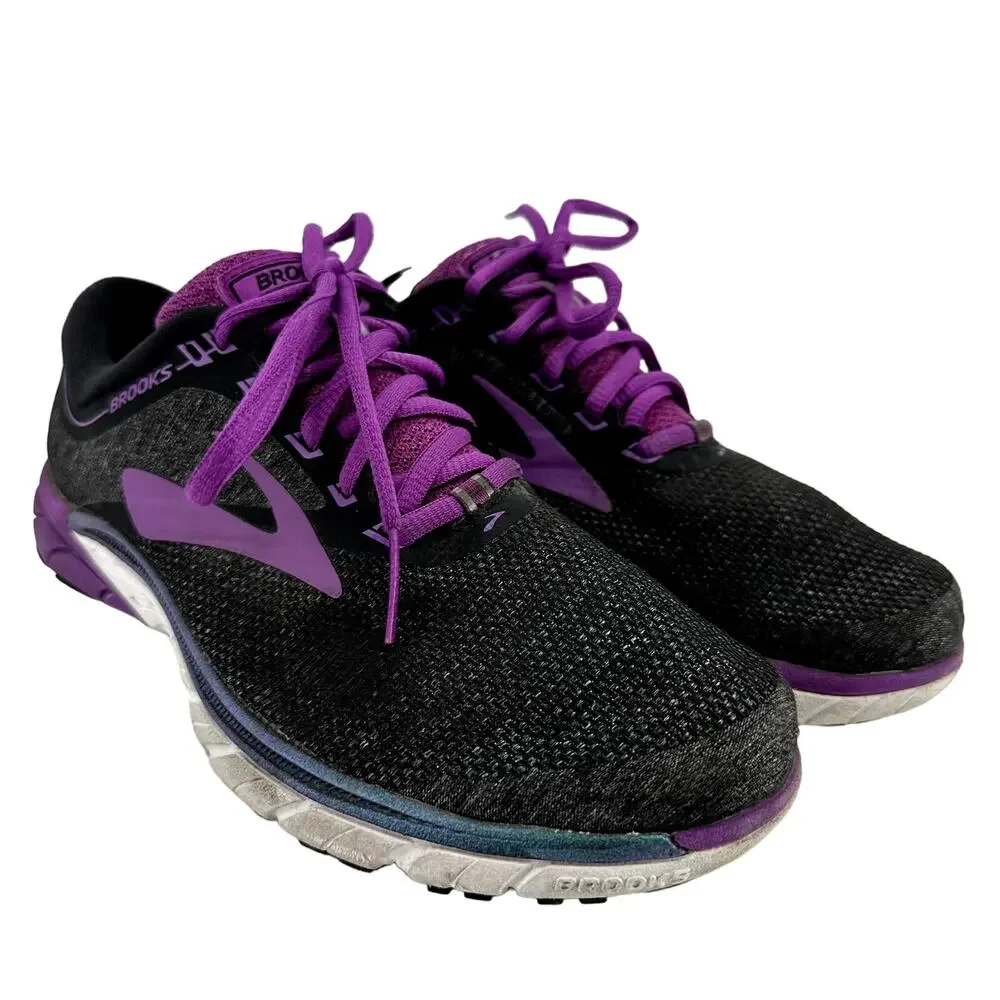 Brooks PureCadence 7 Running Shoe Lace Up Low Reflective Athletic Black Purple 8